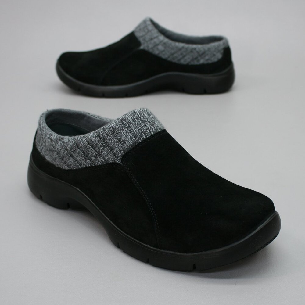 Dansko 42 Ladies 11.5-12 Emily Black Suede Slip-on Clogs Knit Cuff Comfort Shoes